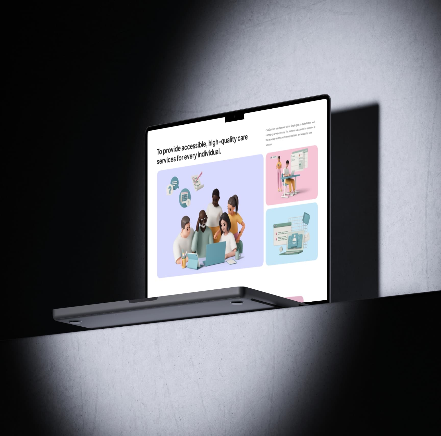 CareConnect website on a laptop under a spotlight