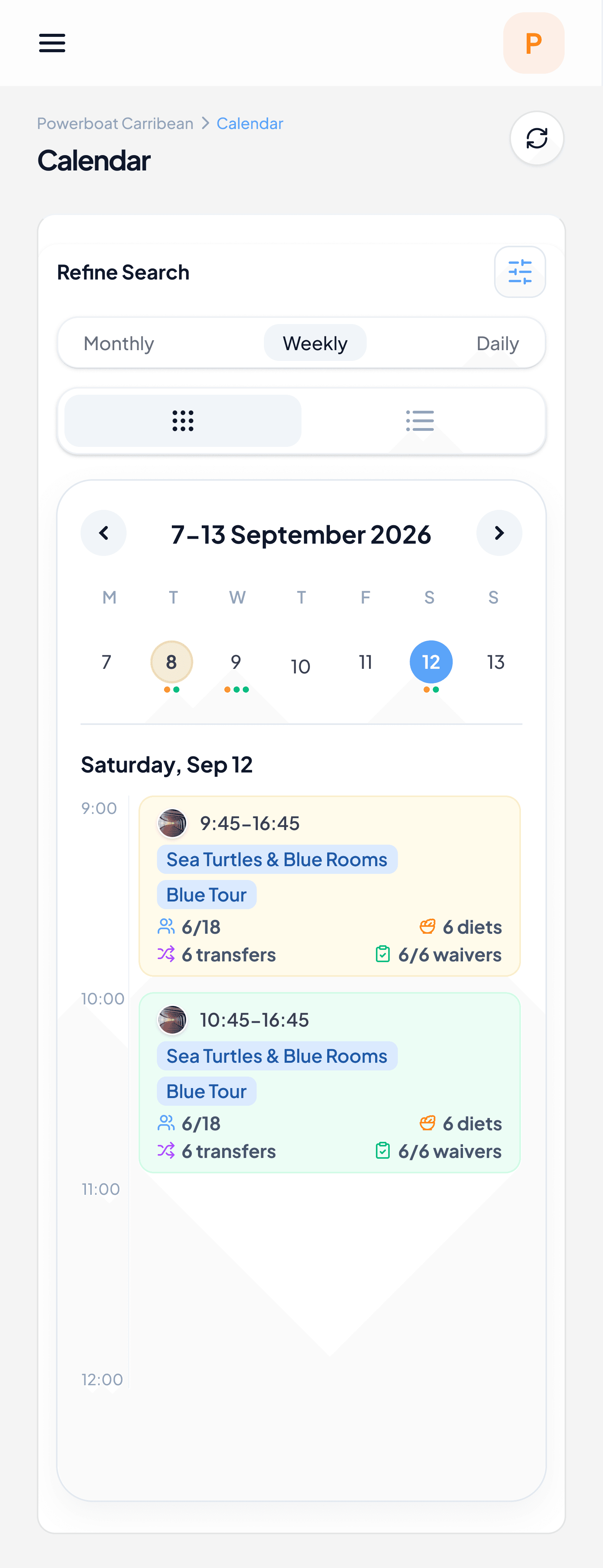 Powerboat Caribbean mobile calendar