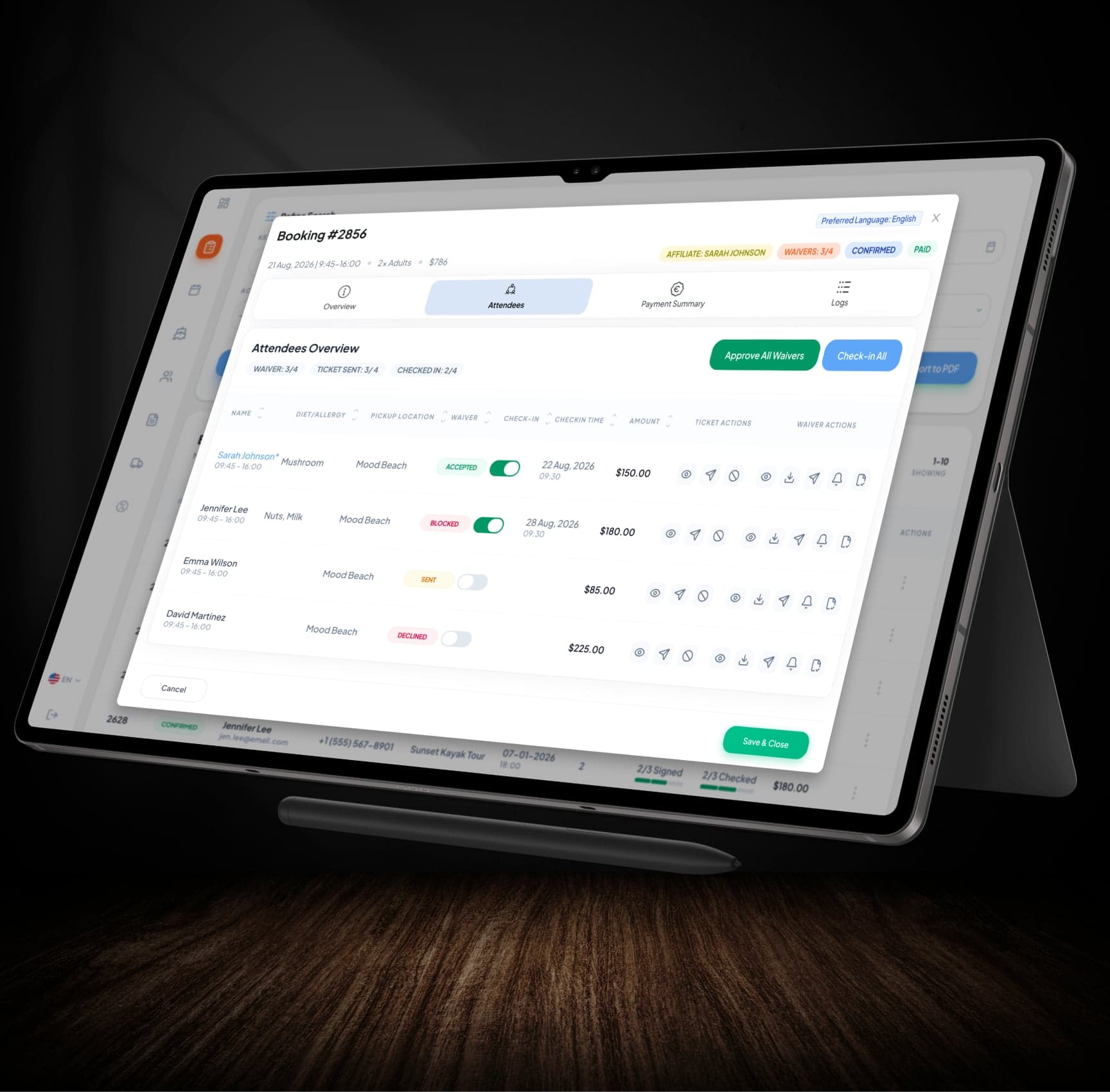 Powerboat Caribbean booking dashboard on a tablet