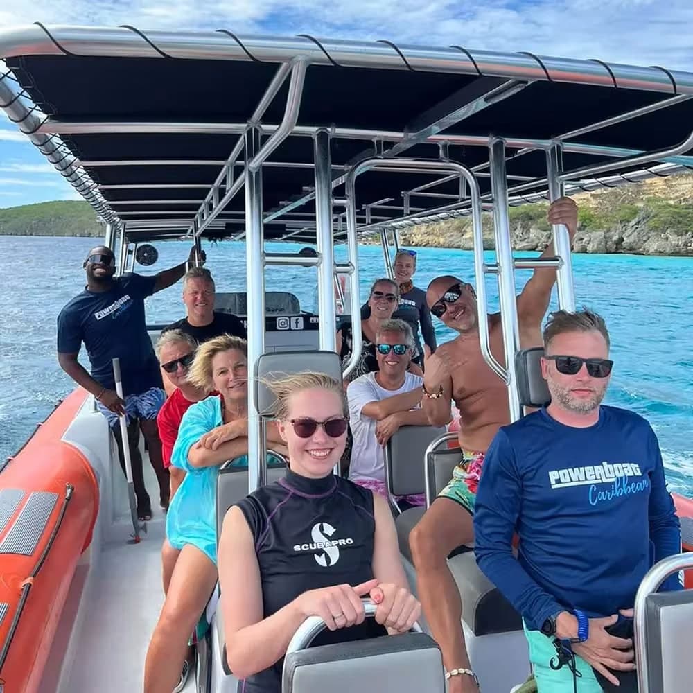 Guests on a Powerboat Caribbean tour boat