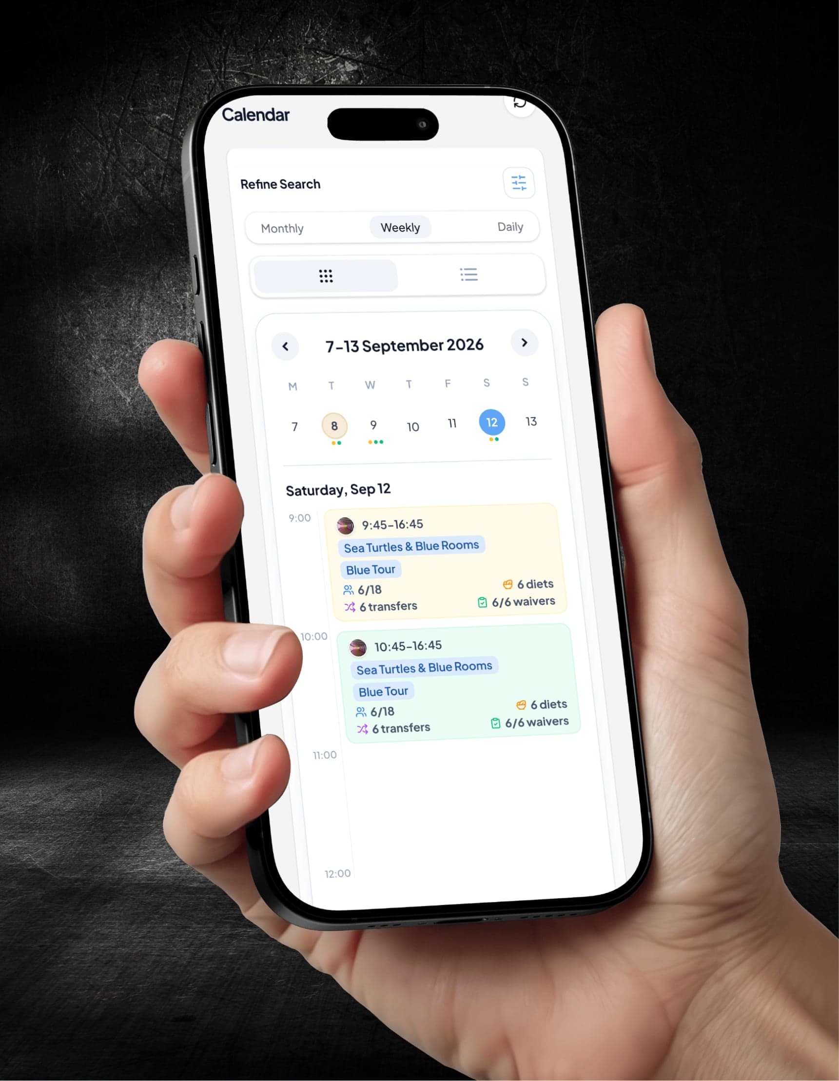 Powerboat Caribbean calendar on a phone held in hand