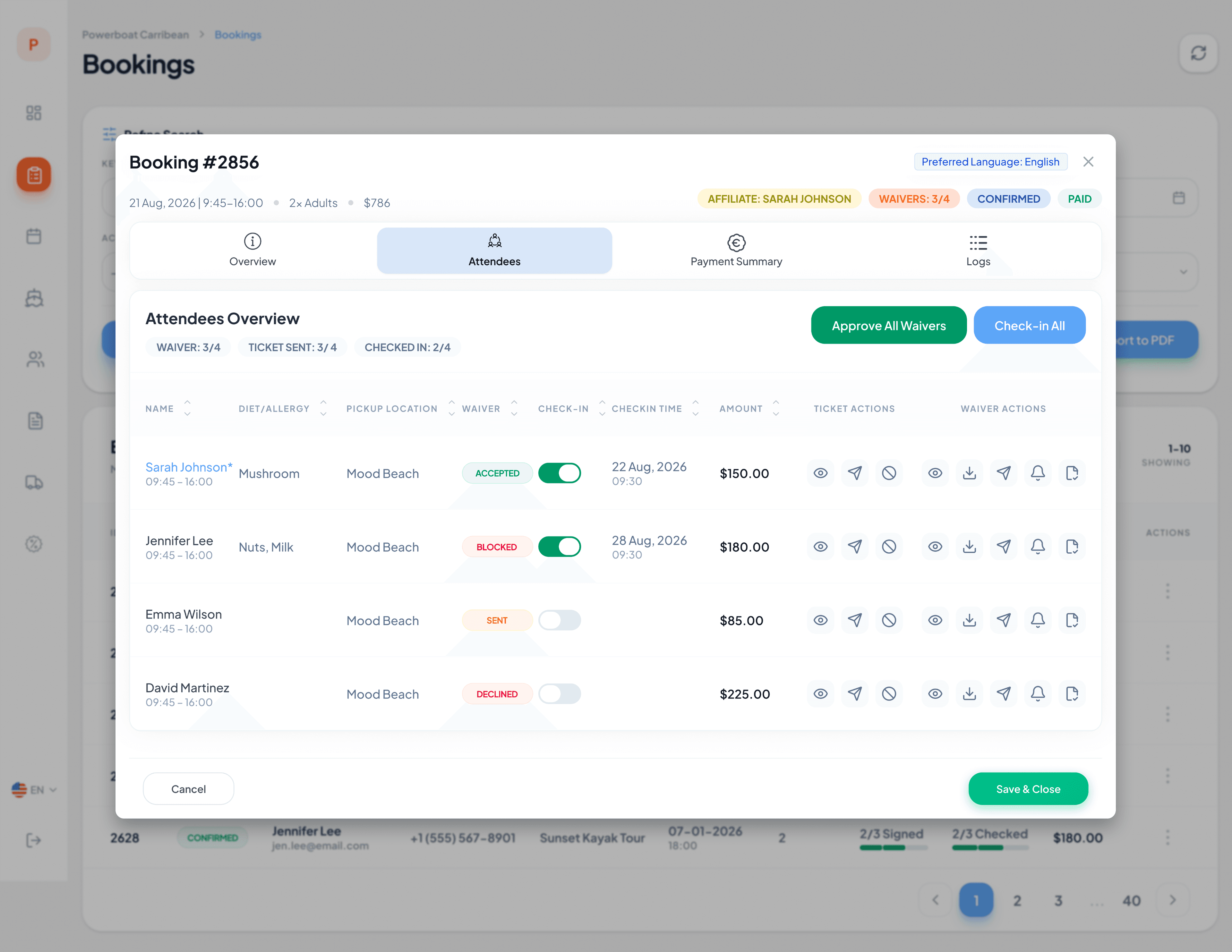 Bookings & Resources screens
