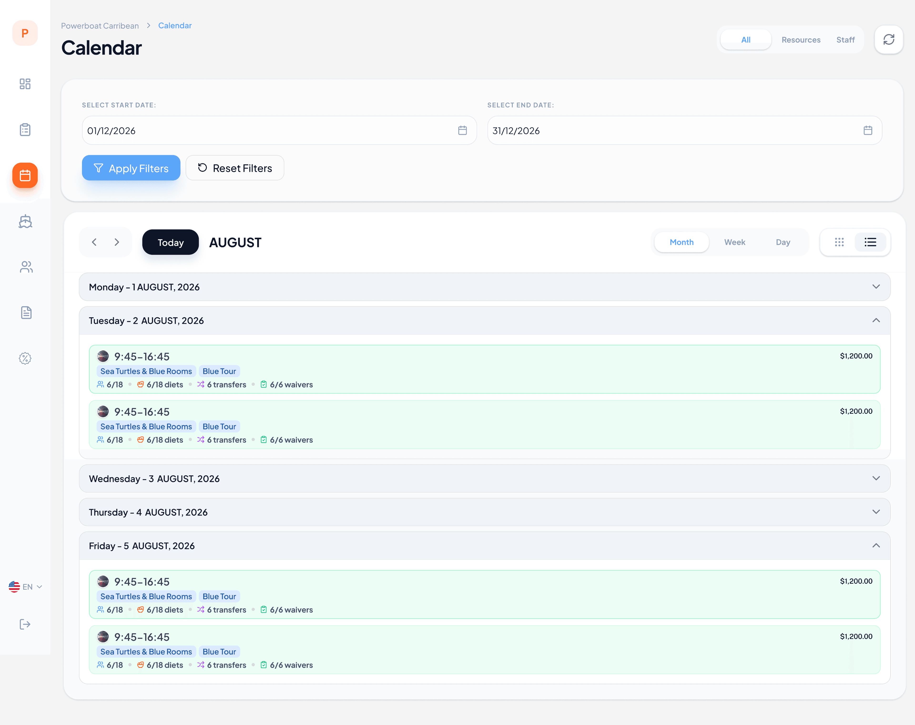 Interactive Scheduling screens