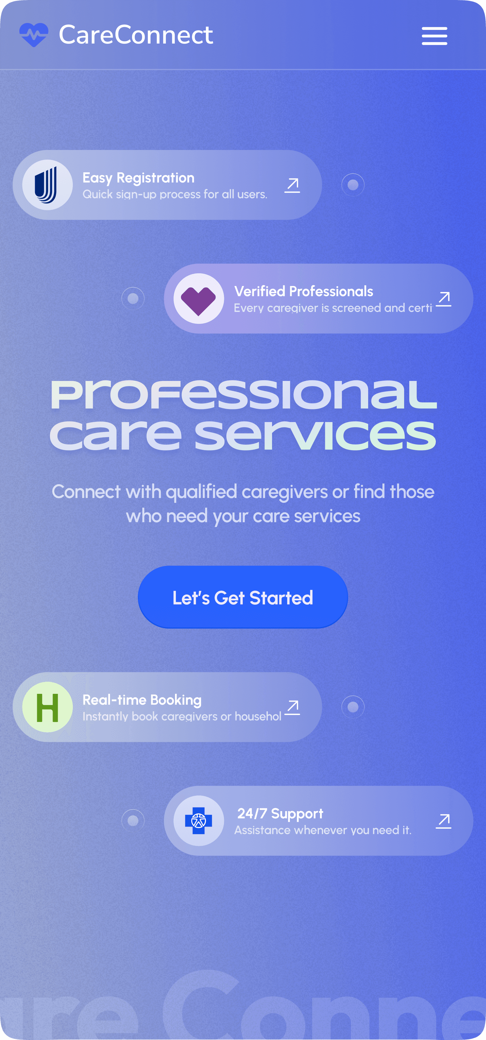 CareConnect mobile home screen