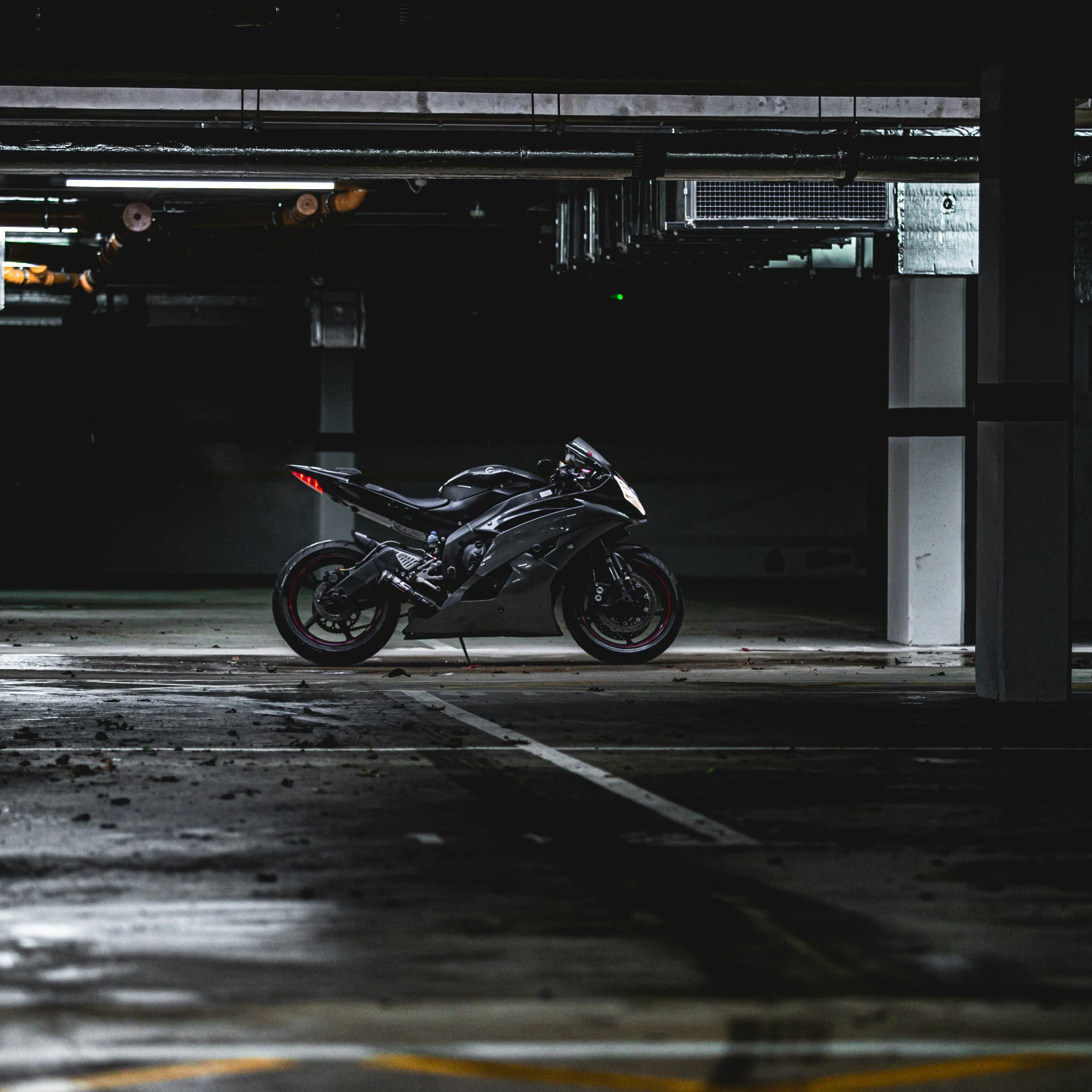 Motorcycle parked in an underground car park