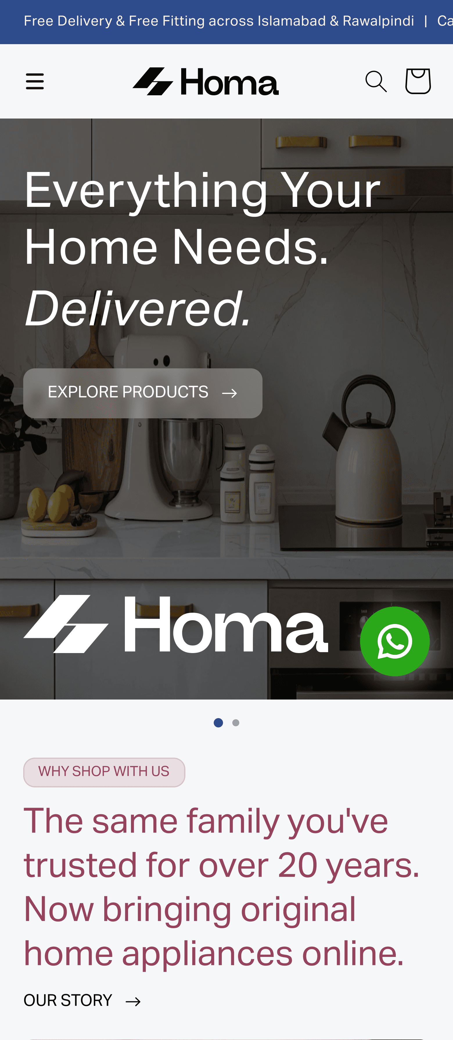 Homa mobile storefront home screen