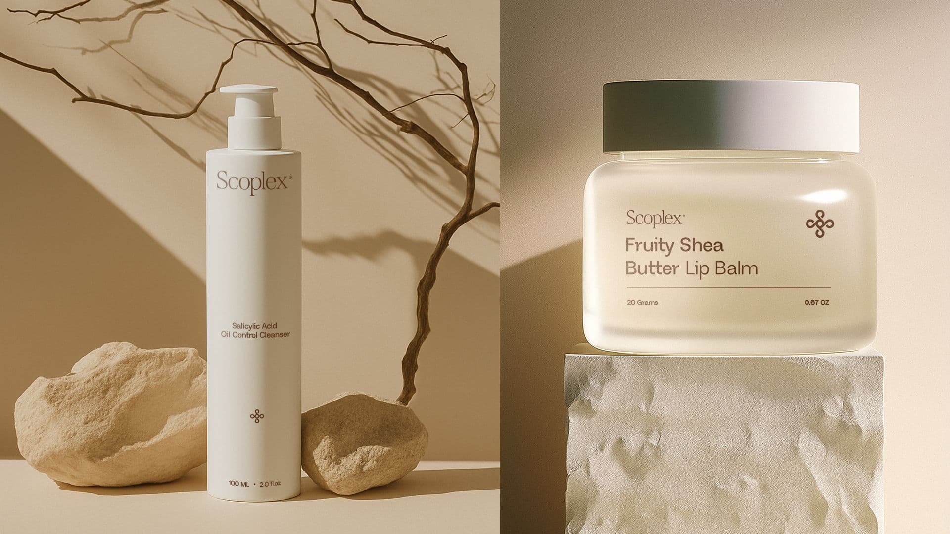 Scoplex bottle beside dried branches