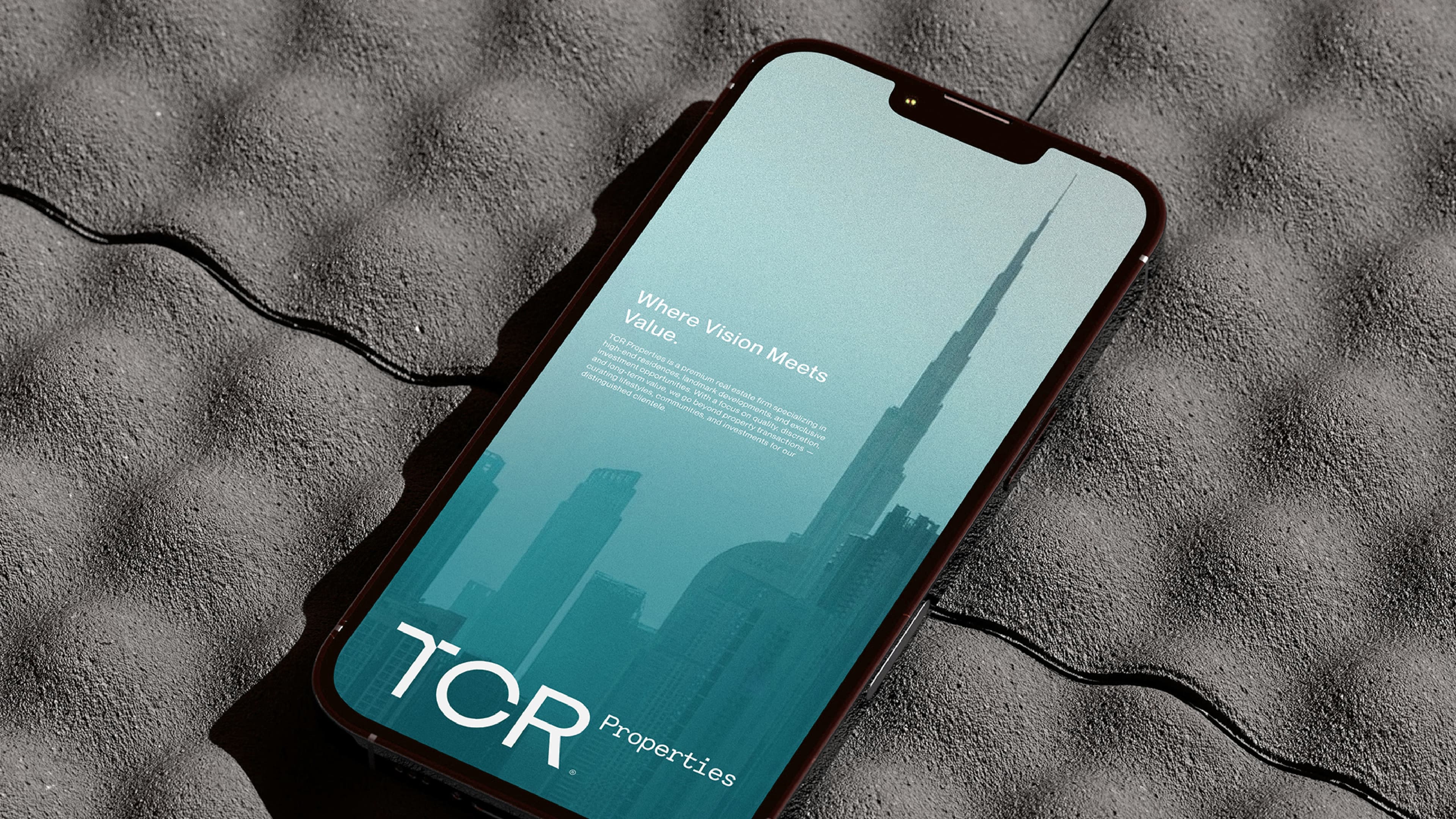 TCR Properties skyline screen on a phone