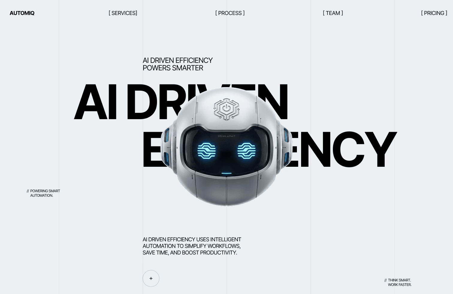 AI Driven Efficiency landing page with a robot illustration